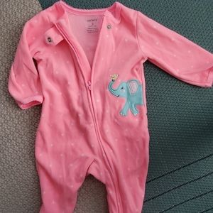 Pink fleece onesie with blue elephant